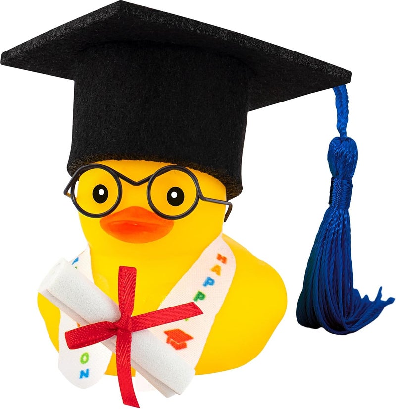 wonuu Graduation Gift Duck Car Dashboard Decorations Rubber Duck Car Ornaments for Nearsighted Glasses Graduation Sash Certificate for Associate, Dark Blue - Image 1